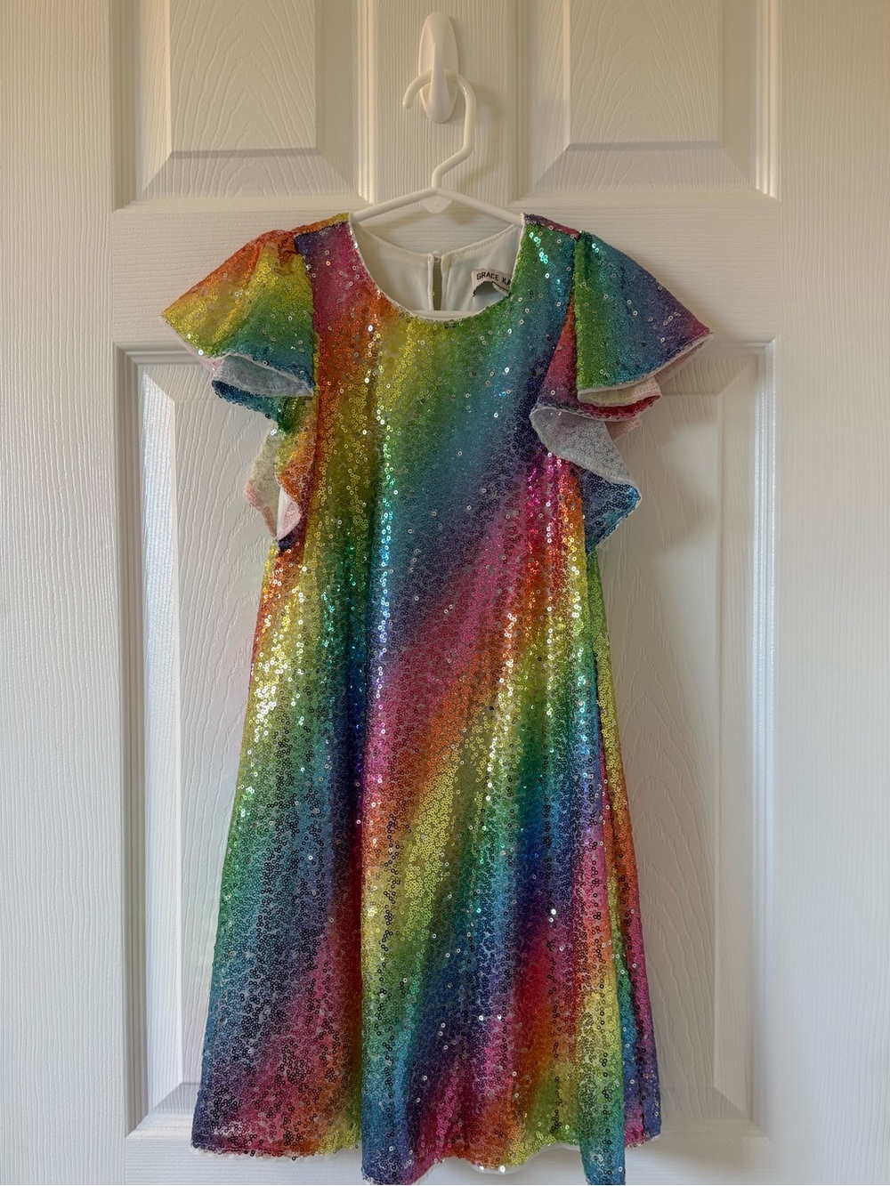 Grace Karin Rainbow Sequin Flutter Sleeve Dress - Multicolor